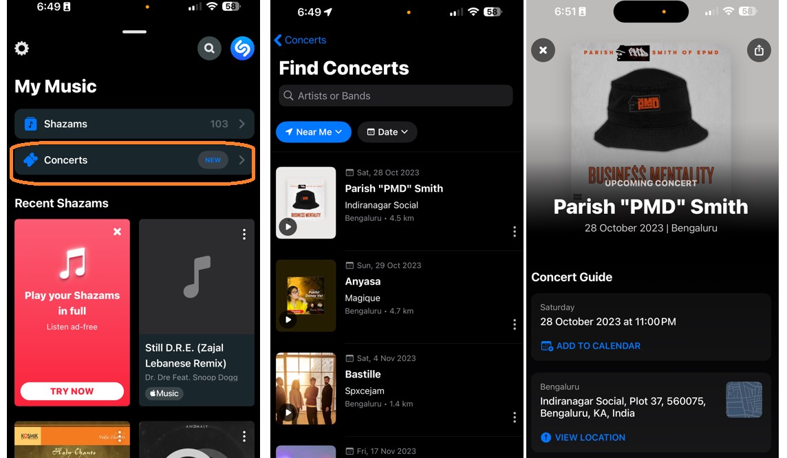 Concert discovery feature on live on Shazam app.