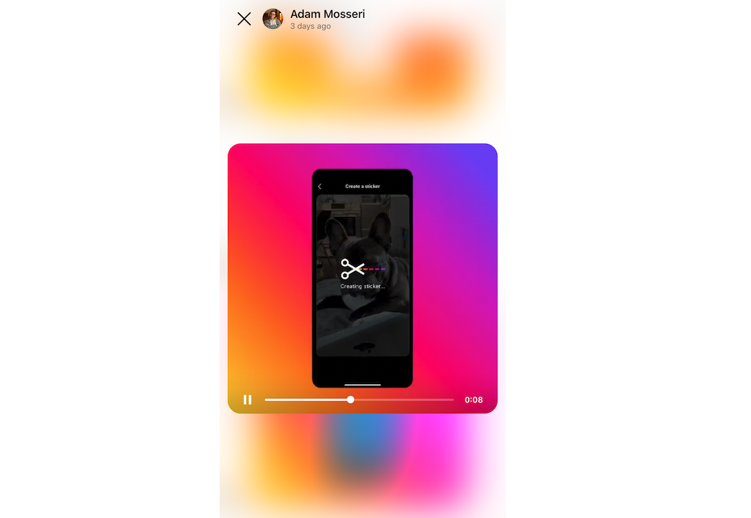 New custom sticker feature can lift subject from a photo and turn it into a sticker for reels and stories.