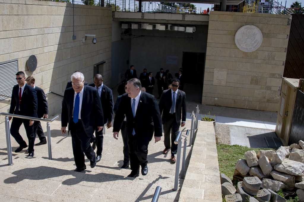 Then US Secretary of State Michael Pompeo tours the US Embassy in Jerusalem with US Ambassador to Israel David Friedman, March 21, 2019.