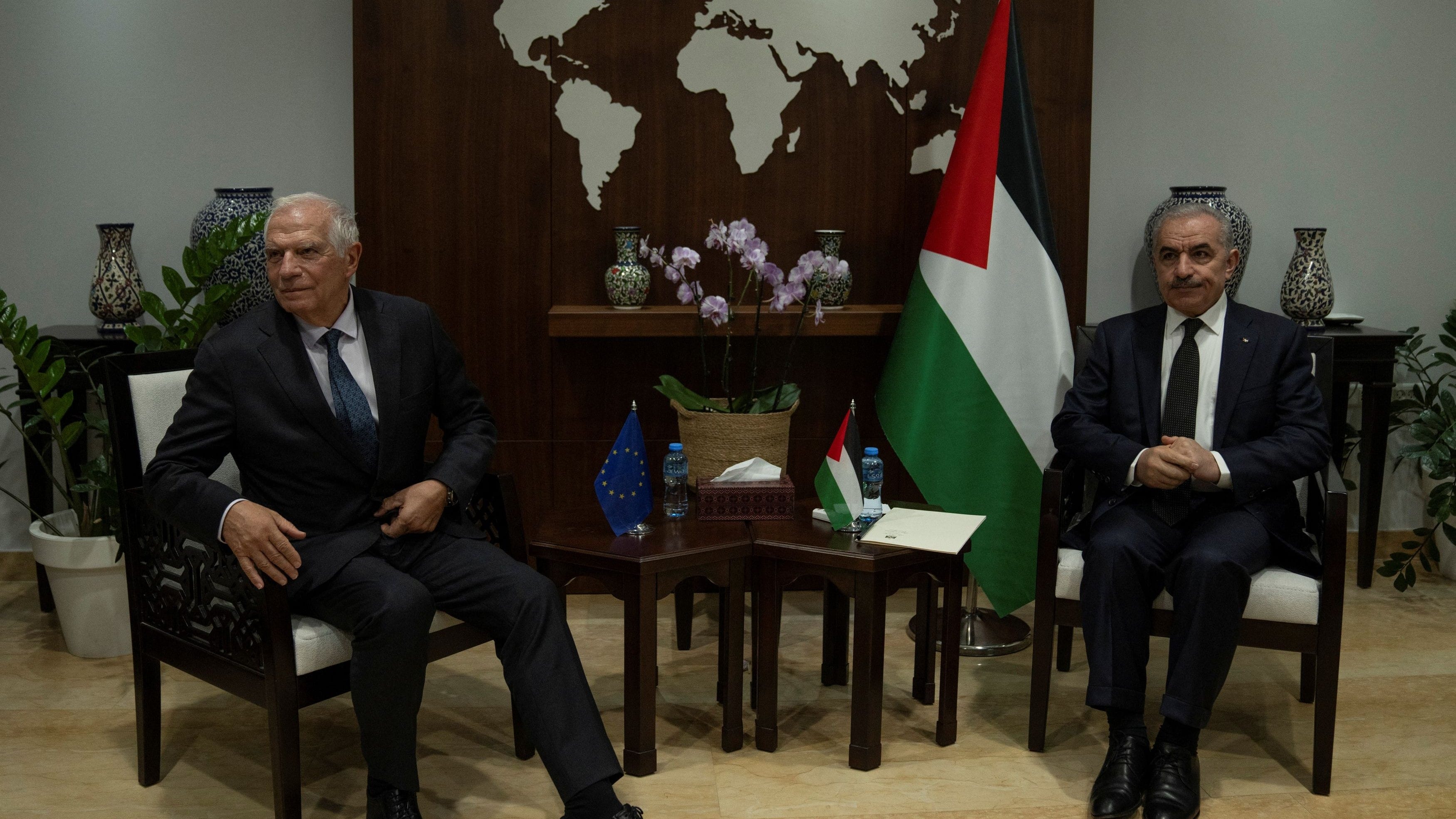 Palestinian Prime Minister Mohammad Shtayyeh with European Union's foreign policy chief Josep Borrell.