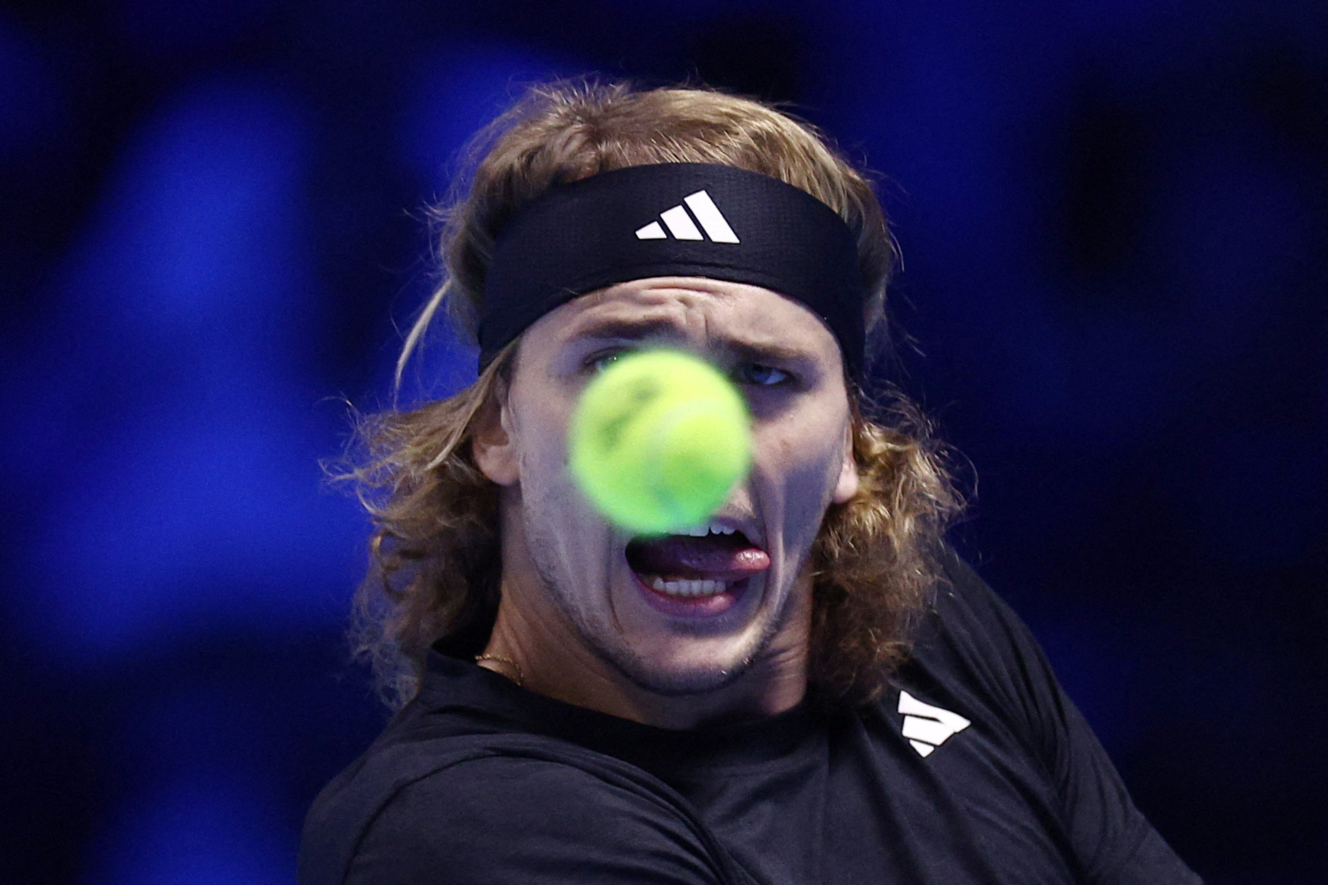 Alexander Zverev in action during his group stage match against Russia's Andrey Rublev