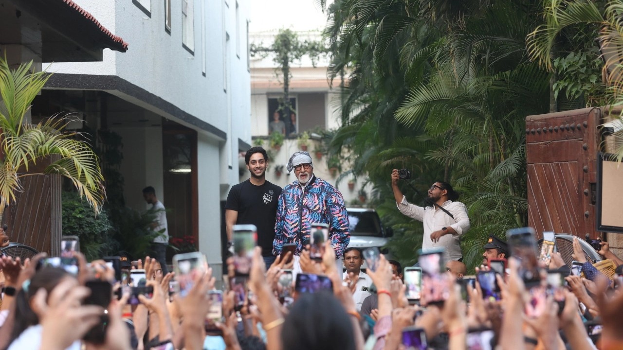 Amitabh Bachchan and Agastya Nanda at Sunday meet-and-greet with fans. 