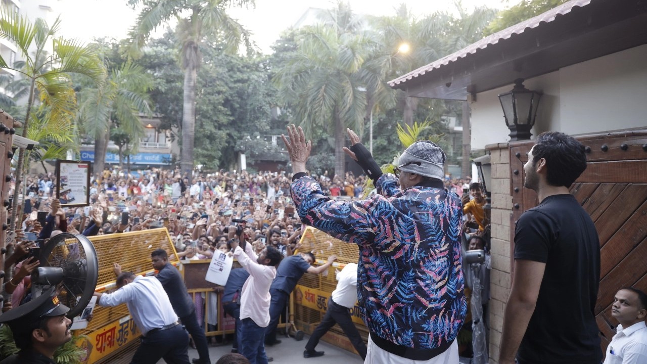 Amitabh Bachchan and Agastya Nanda at Sunday meet-and-greet with fans. 