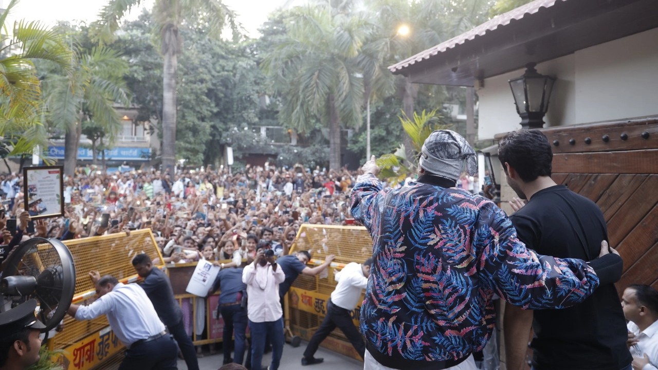 Amitabh Bachchan and Agastya Nanda at Sunday meet-and-greet with fans. 
