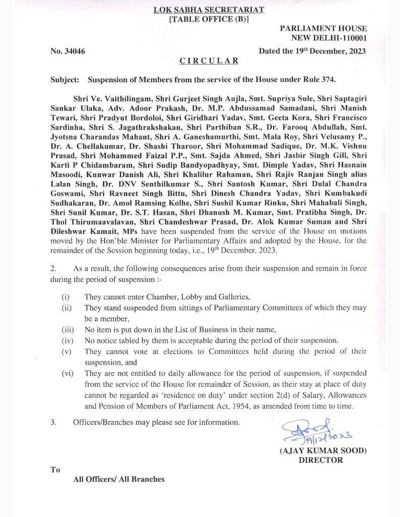 Lok Sabha Secretariat’s latest circular