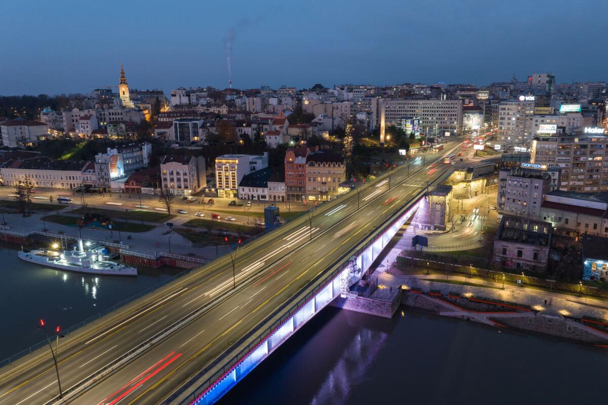 General view of Brankov bridge over the river Sava ahead of the parliamentary election in Belgrade, Serbia.