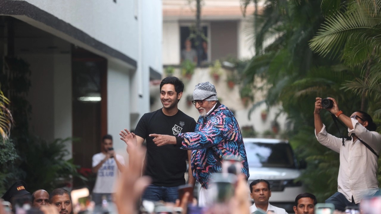 Amitabh Bachchan and Agastya Nanda at Sunday meet-and-greet with fans. 