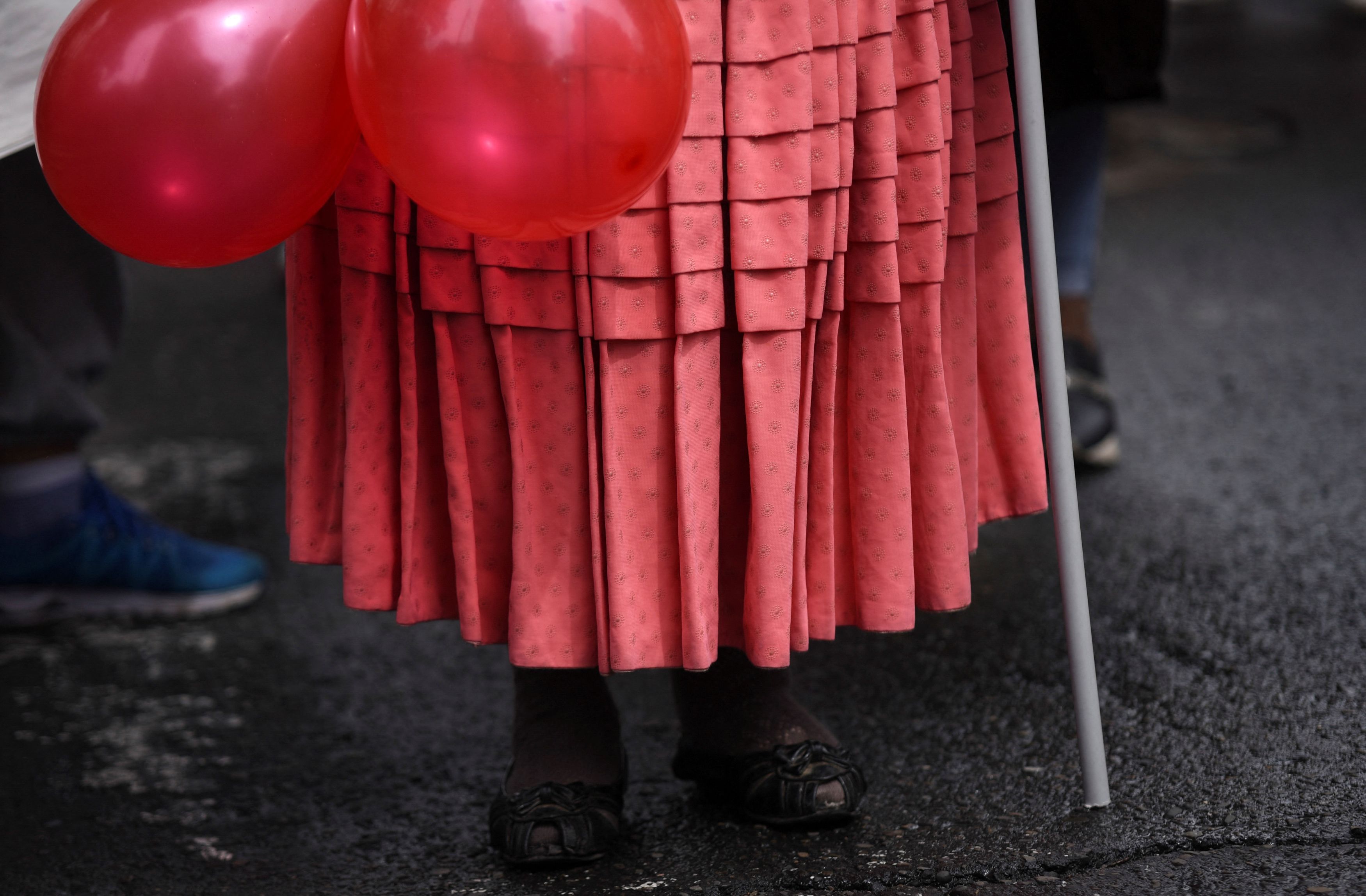 A woman takes part in a protest against what demonstrators allege is police extortion faced by sex workers, in La Paz, Bolivia.