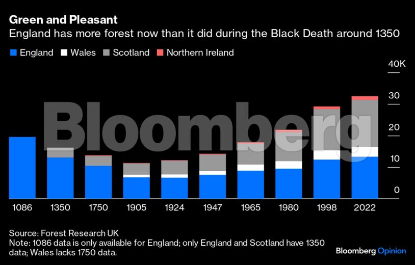 A graph showing forest coverage in England.