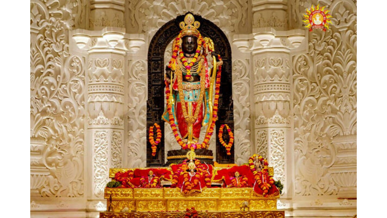 The new idol of Lord Ram placed at the Ram temple in Ayodhya.
