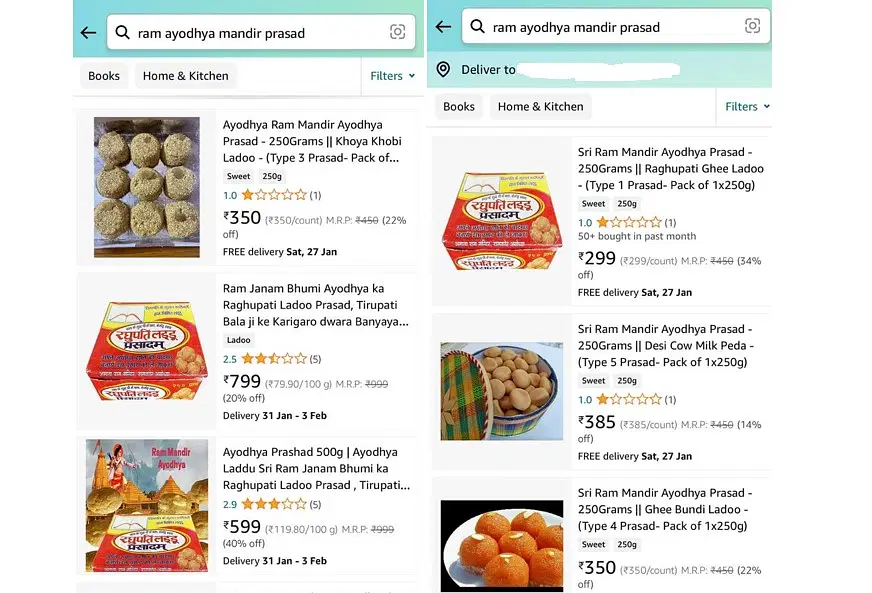 Alleged Ram Temple 'prasad' being sold on Amazon.