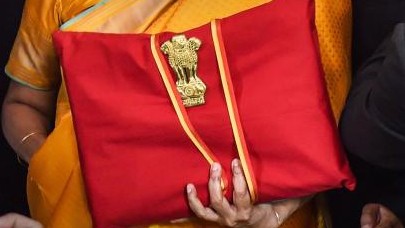 Union Finance Minister Nirmala Sitharaman arrives at Parliament to present the Union Budget 2020-21.