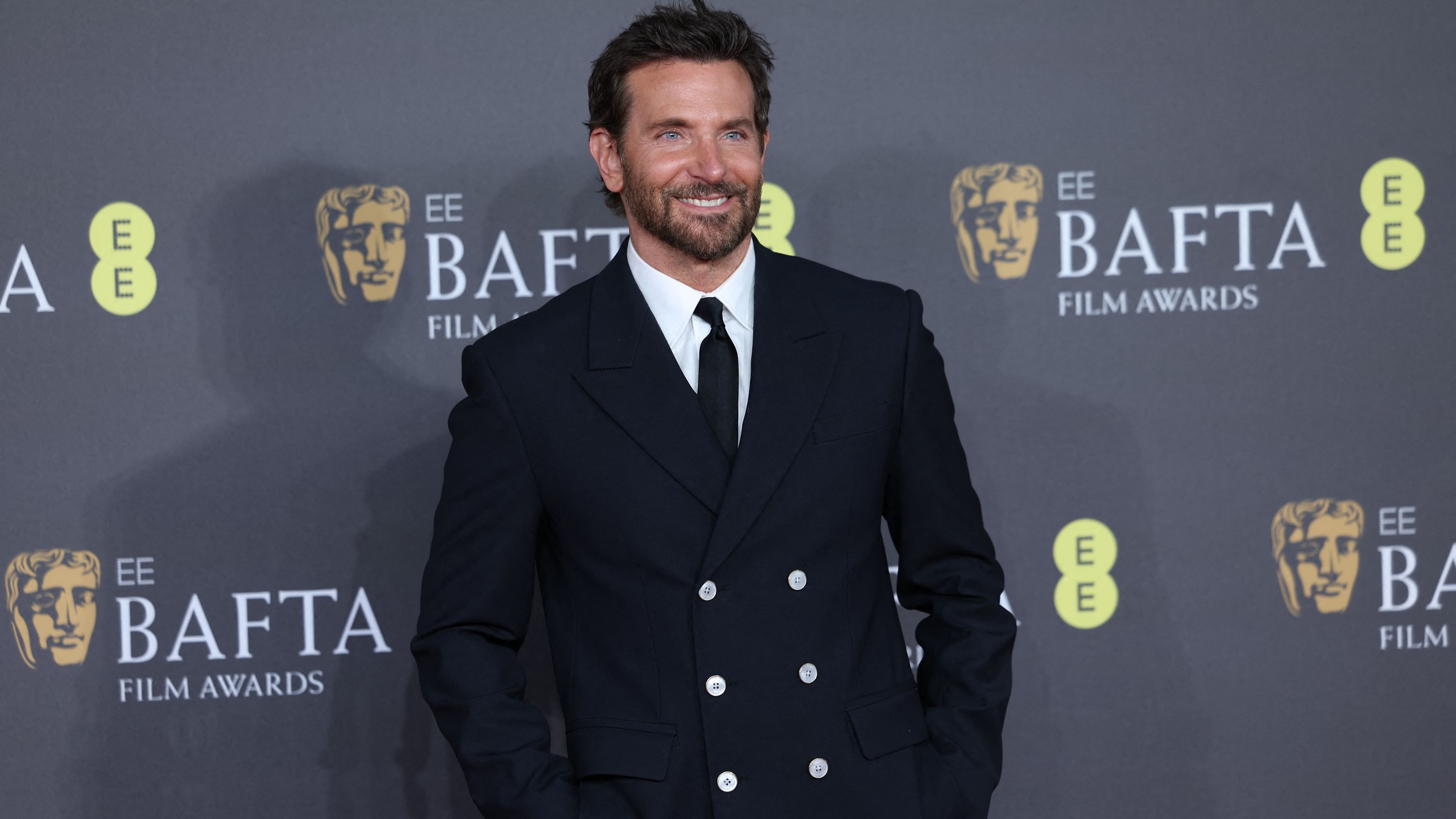 Bradley Cooper aced the black and white look in a suit from Louis Vuitton at the BAFTAs.