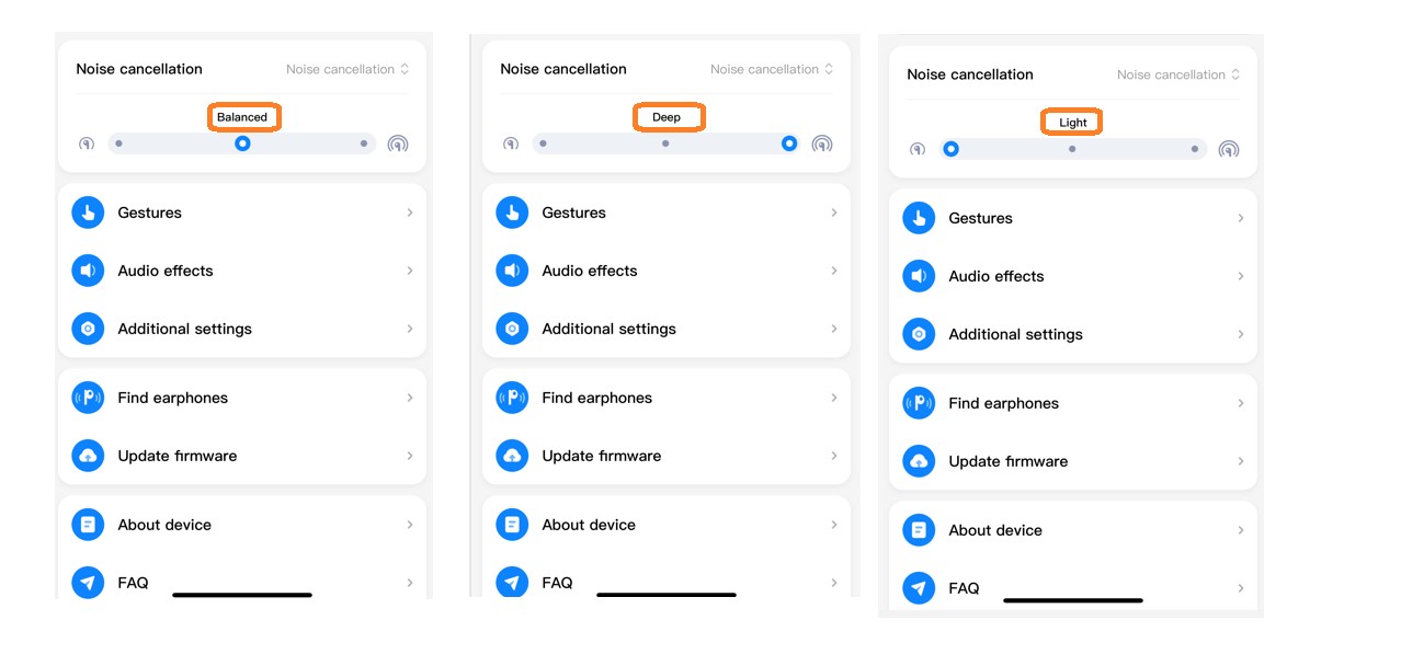Xiaomi Earbuds app can help user set different noise cancellation modes. 