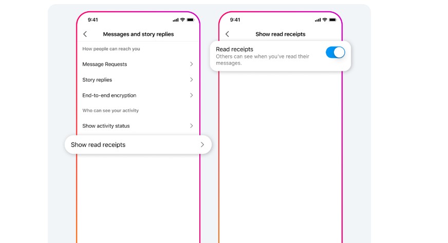 Read receipt toggle option on Instagram.