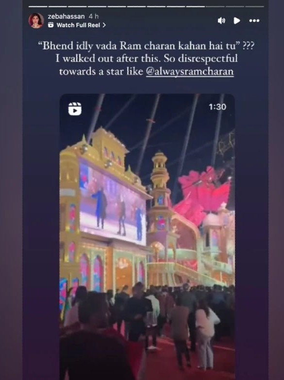 Screen shot of MUA Zeba Hassan's Instagram story.