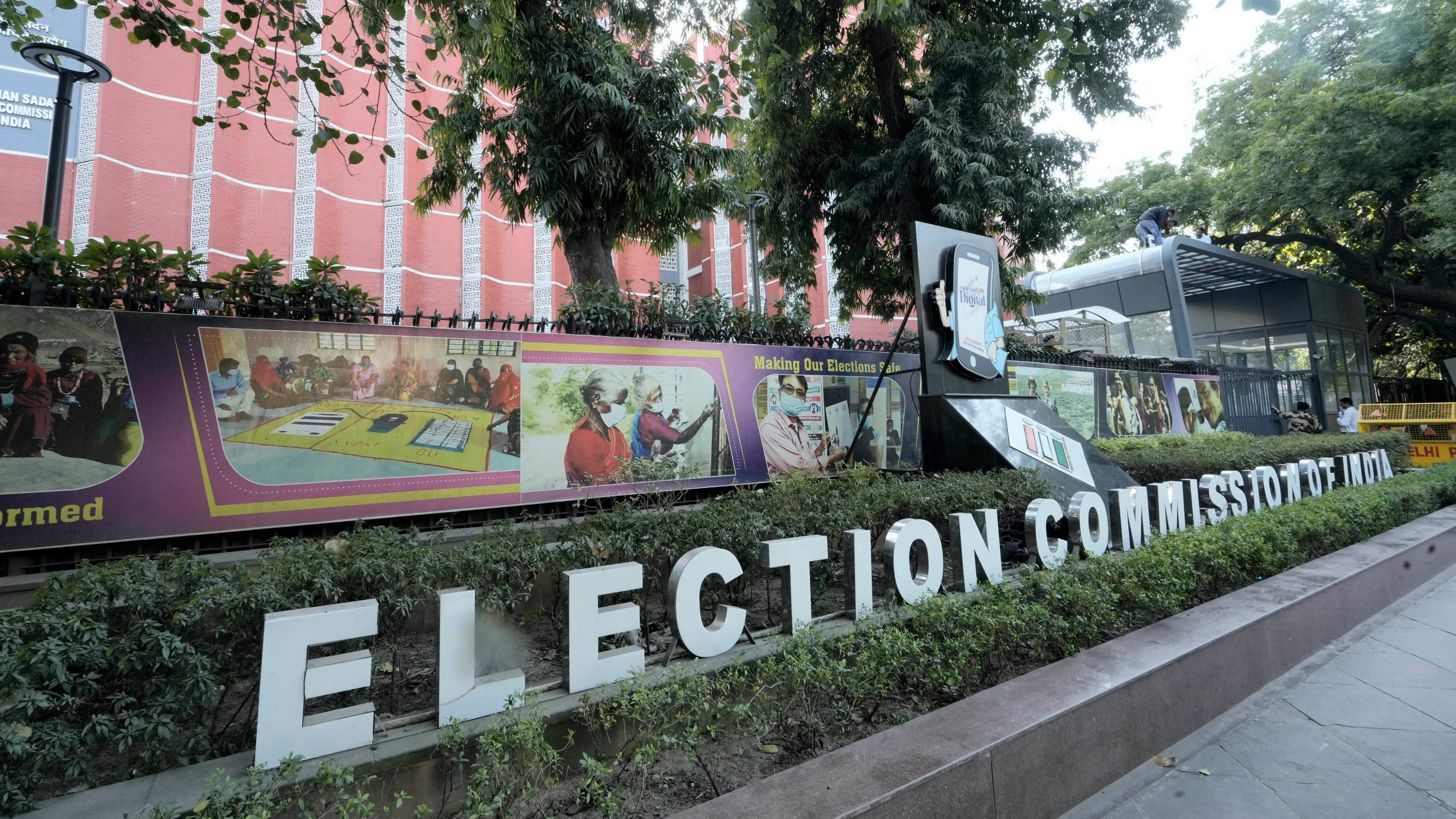 New Delhi: The signboard of the Election Commission of India (ECI), in New Delhi.
