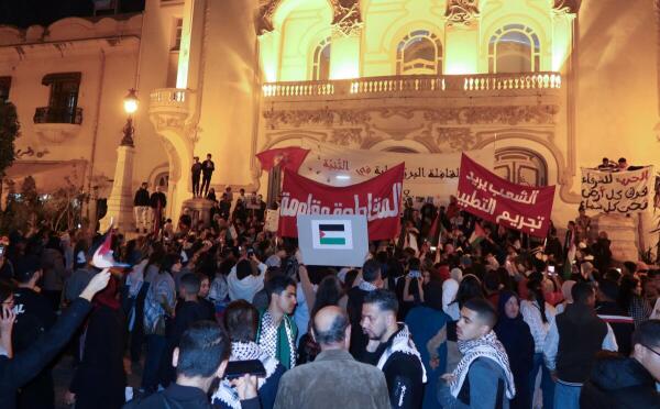 People protest in support of Palestinians in Gaza, amid the ongoing conflict between Israel and the Palestinian Islamist group Hamas, in Tunis.