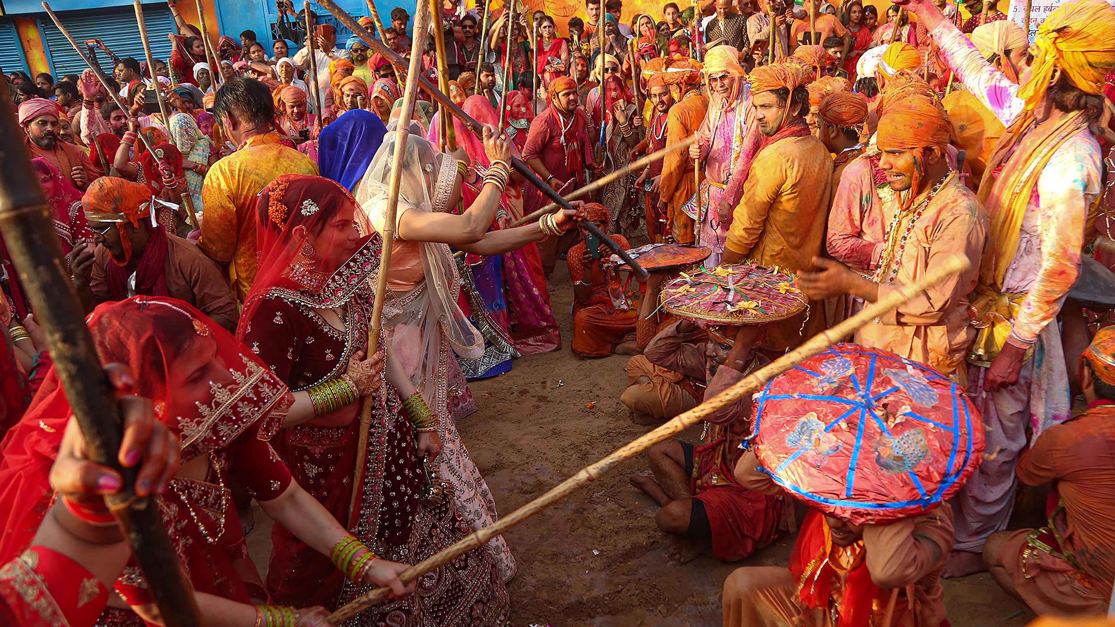 People were seen donning vibrant attire, with the women adorning themselves in colorful sarees and the men in traditional kurta-pajamas.