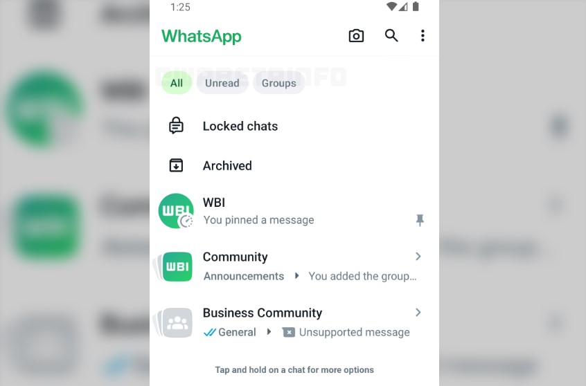 WhatsApp's new filter feature.