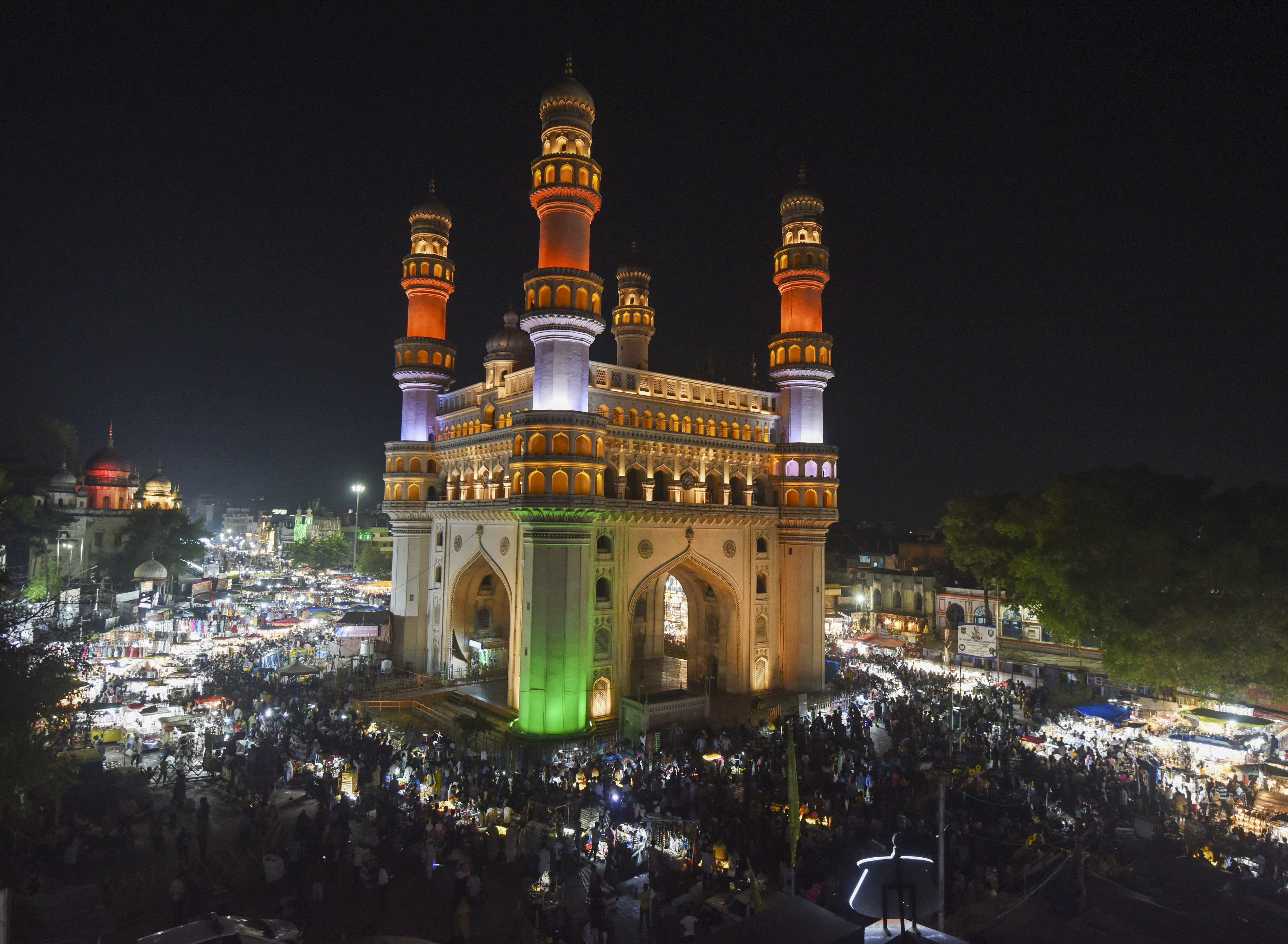Muslims shop near Charminar for Eid, in Hyderabad, on Sunday.