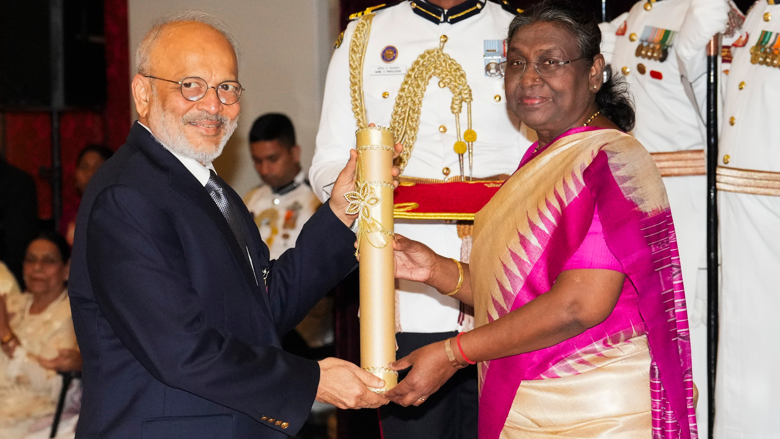 President Droupadi Murmu confers Padma Bhushan on cardiologist Tejas Madhusudan Patel in the field of Medicine during the Padma Awards 2024 ceremony at Rashtrapati Bhavan, in New Delhi.