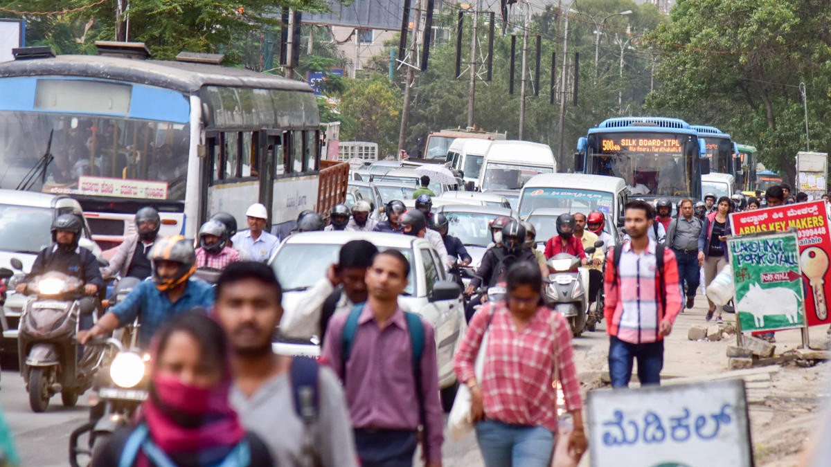 Traffic crawls along Varthur Road