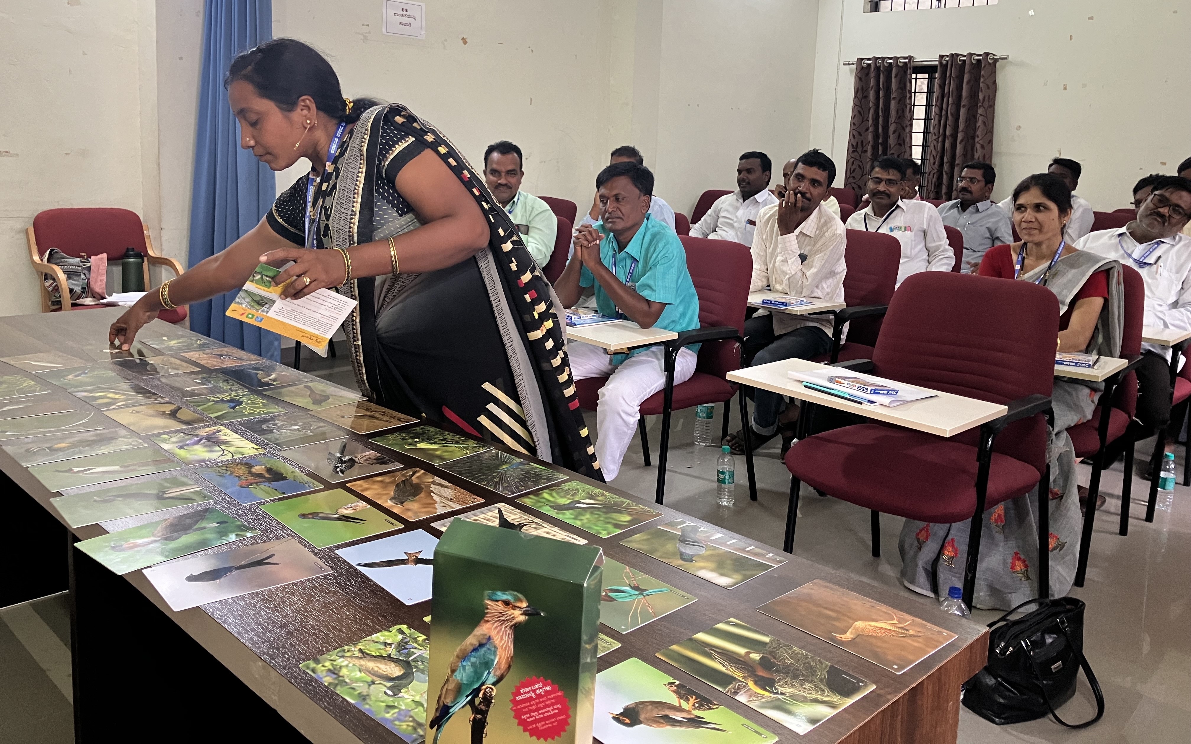 Librarians take part in a bird-related game at a workshop
