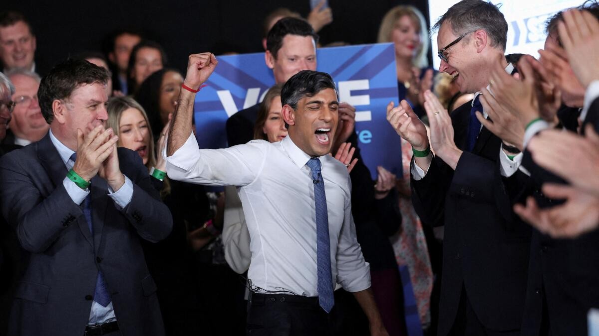 British Prime Minister Rishi Sunak attends a Conservative party rally, after he called for a general election, in London, Britain, May 22, 2024.