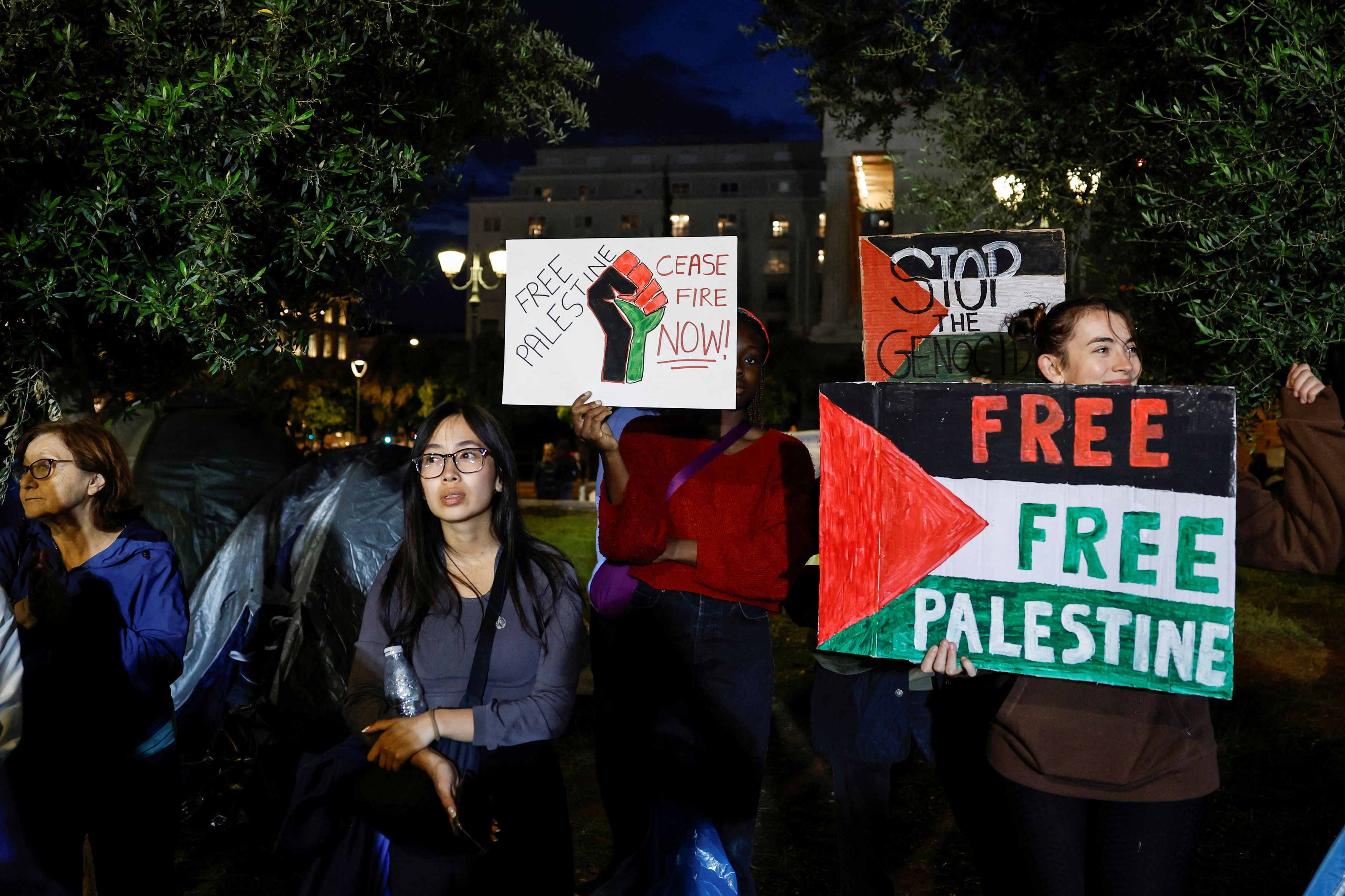 Students stage a night-long pro-Palestinian rally in front of the University of Athens