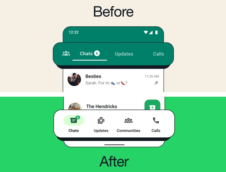 New navigation bar on WhatsApp for Android.
