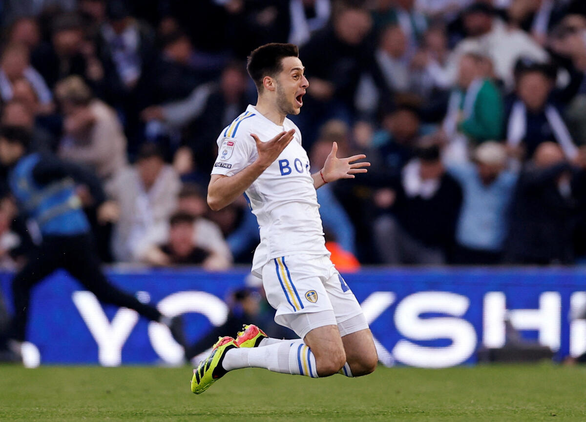 Championship - Play-Off Semi Final - Second Leg - Leeds United v Norwich City - Elland Road, Leeds, Britain - May 16, 2024 Leeds United's Ilia Gruev celebrates scoring their first goal