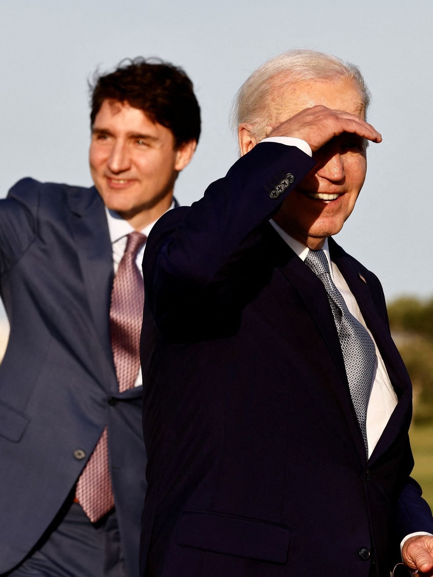 Canadian Prime Minister Justin Trudeau, European Commission President Ursula von der Leyen and U.S. President Joe Biden stand together on the first day of the G7 summit, in Savelletri, Italy.