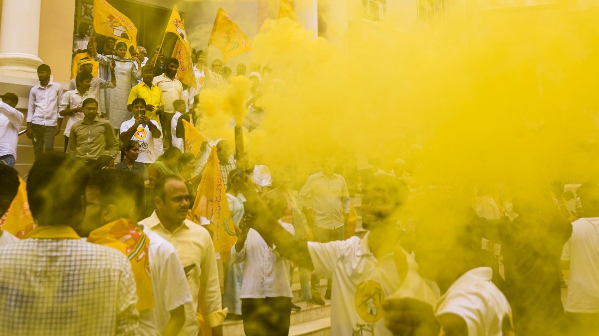 TDP supporters celebrate the party's performance in the Andhra Pradesh Assembly polls and Lok Sabha polls, in Hyderabad.