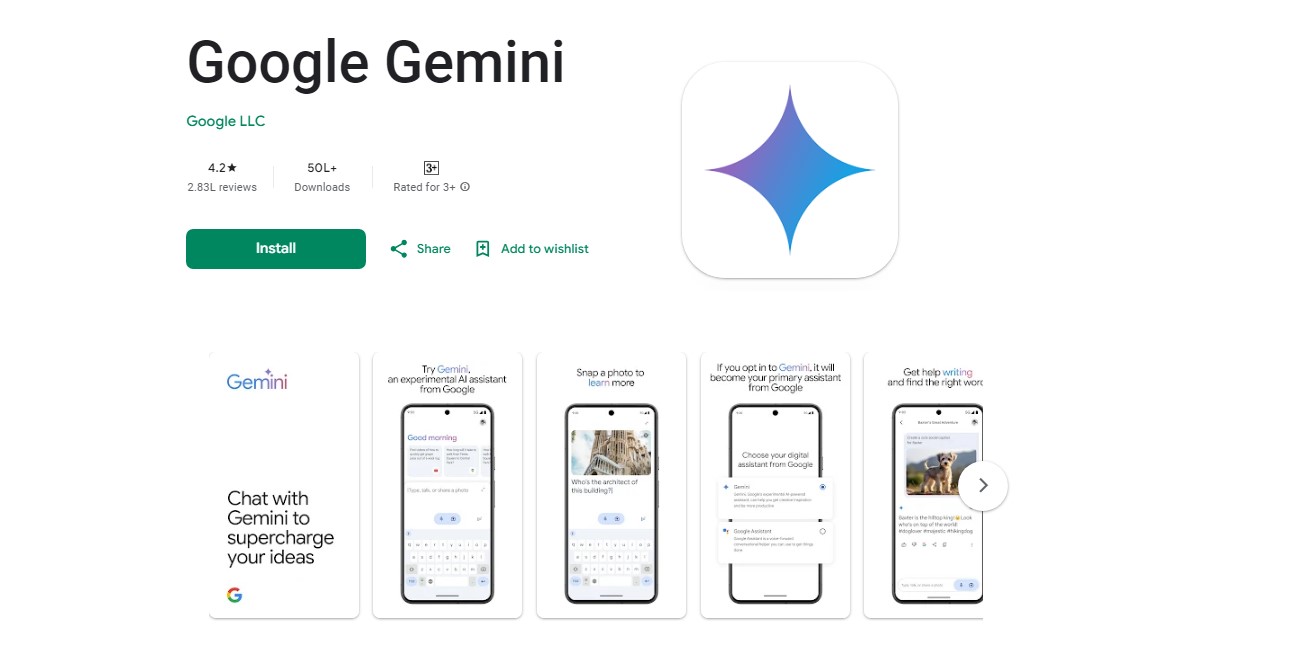Google Gemini app on Google Play Store.