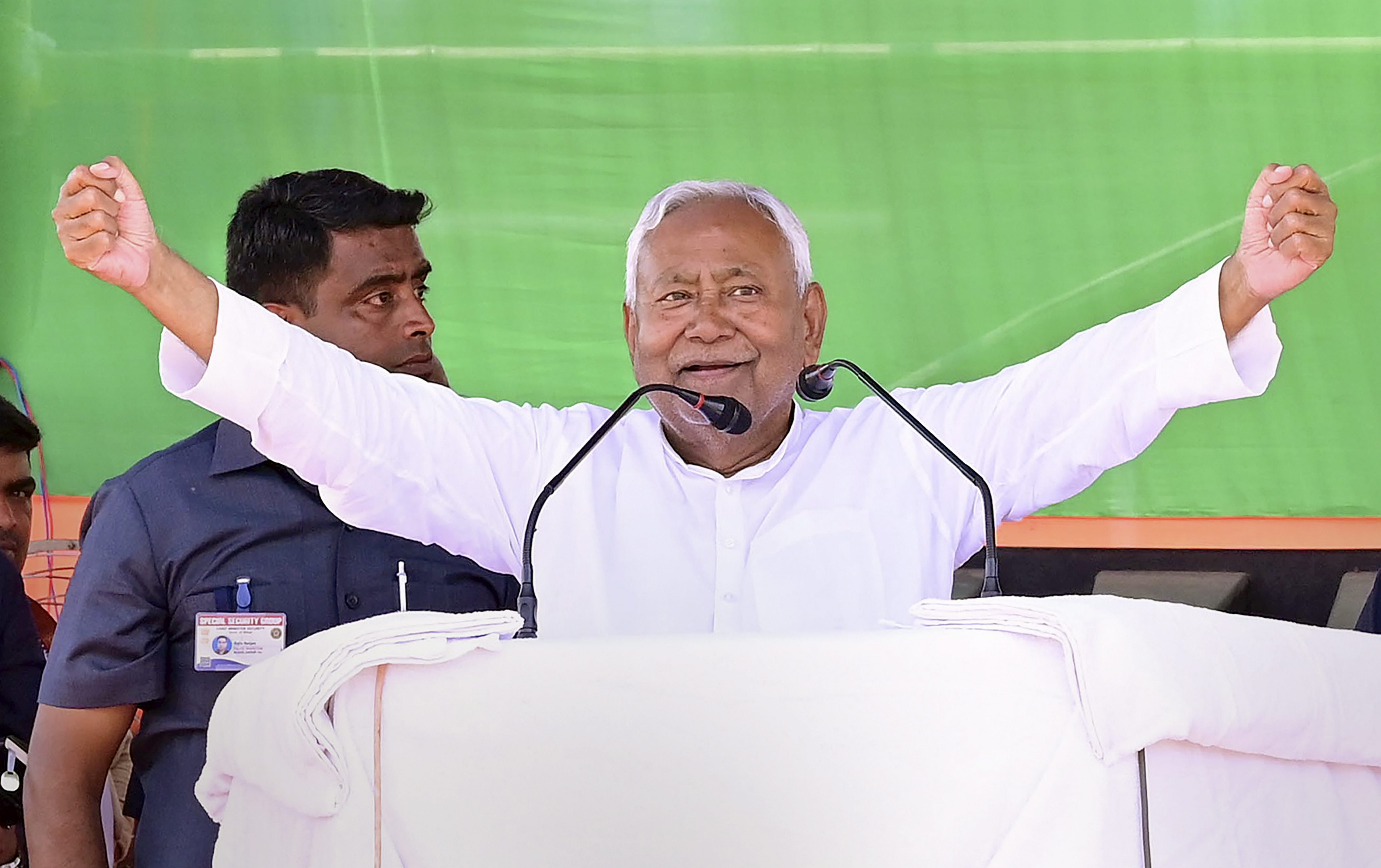 Bihar Chief Minister Nitish Kumar addresses during a public meeting.