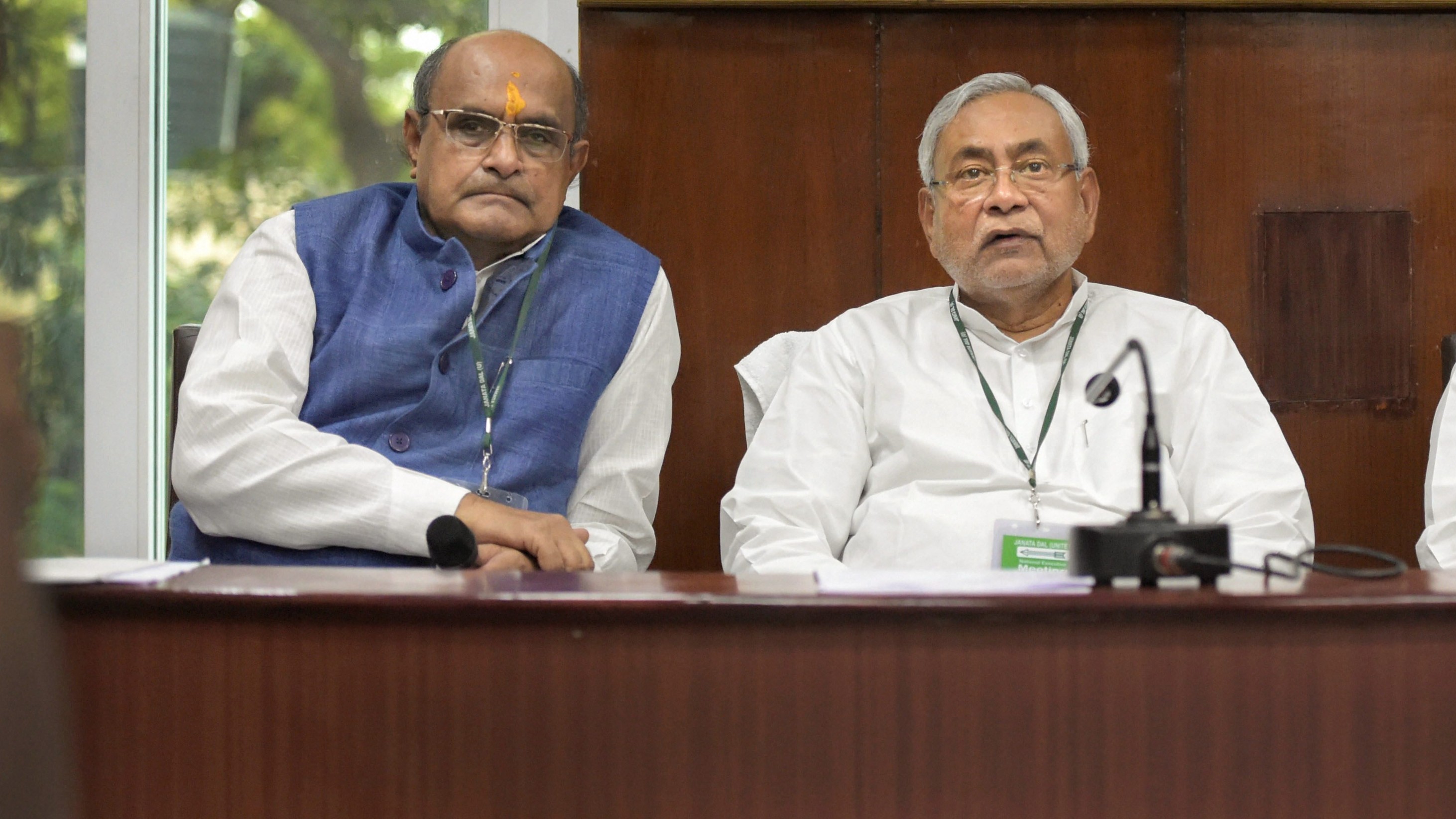 File photo of Bihar Chief Minister Nitish Kumar and senior JD(U) leade KC Tyagi.