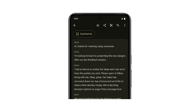 Google Gemini Nano AI-powered transcribe and summarise feature coming to Recoreder app.