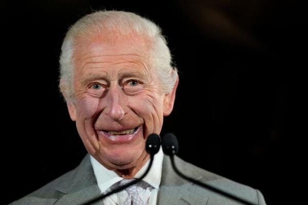 King Charles III smiles during his speech as he attends the inaugural King's Foundation charity awards at St James's Palace in London.