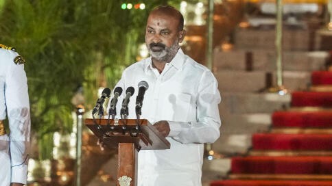 BJP MP Bandi Sanjay Kumar takes oath as minister at the swearing-in ceremony of the new Union government at Rashtrapati Bhavan.