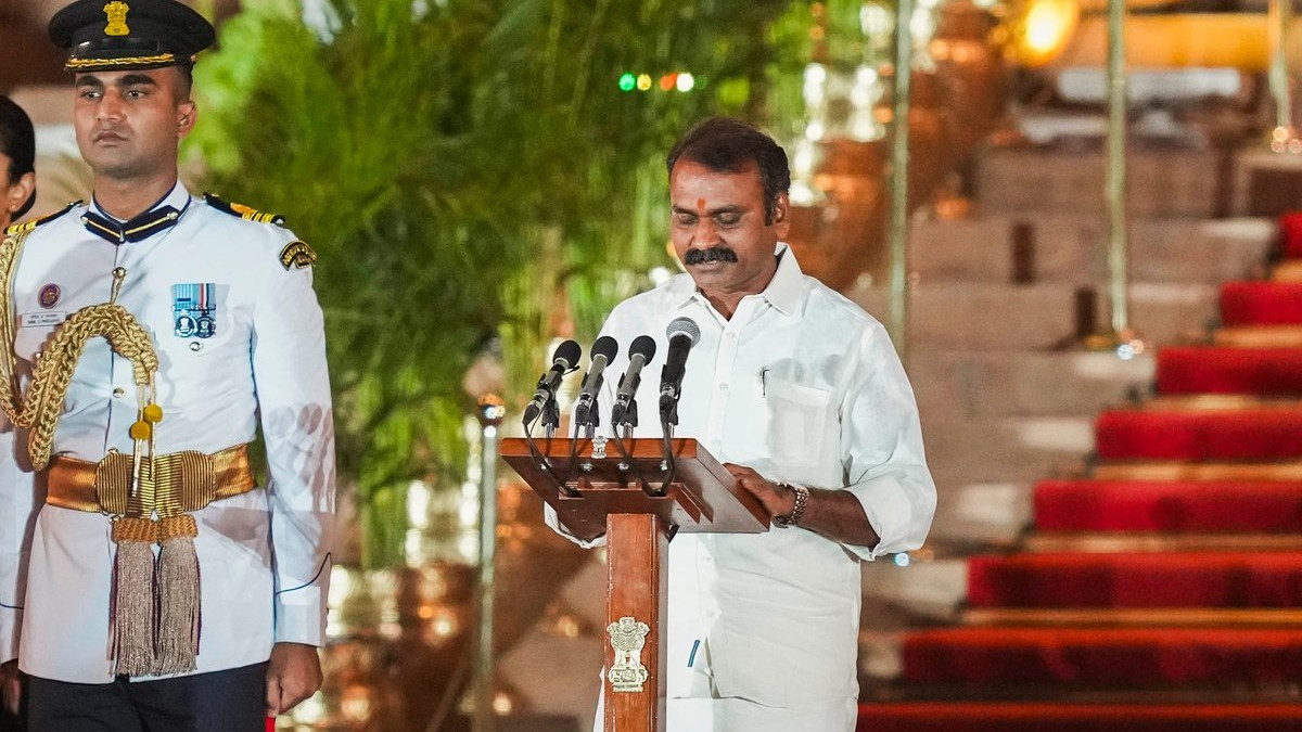 BJP MP L Murugan takes oath as minister at the swearing-in ceremony of the new Union government. 