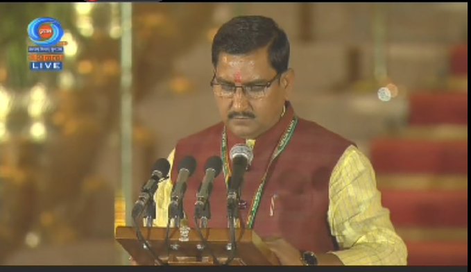BJP leader Tokhan Sahu takes oath as minister at the swearing-in ceremony of the new Union government, at Rashtrapati Bhavan in New Delhi.