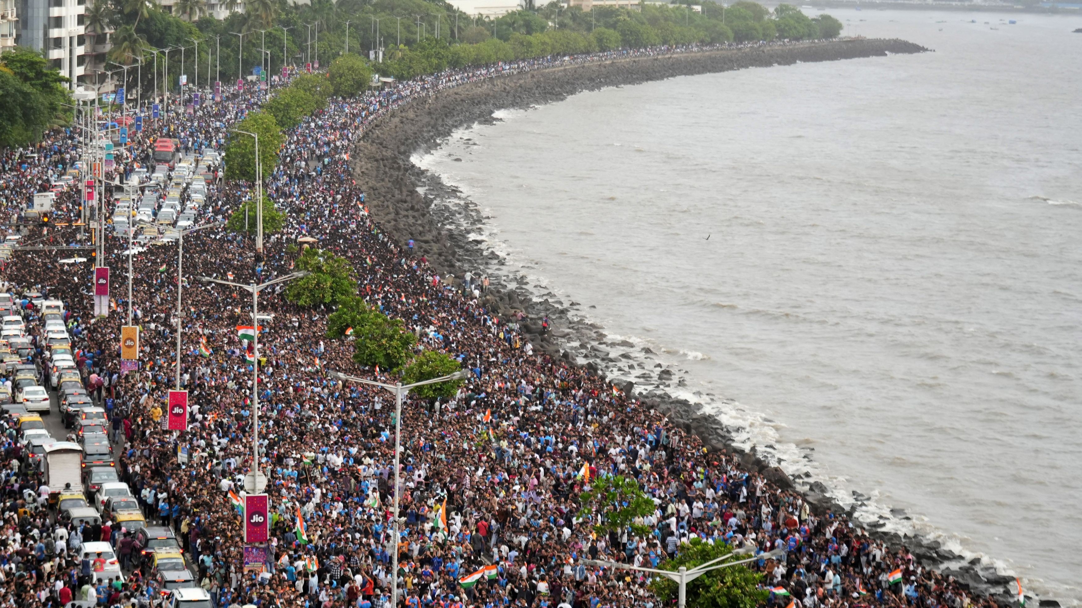 An ocean of Team India supporters join the victory parade celebrations.