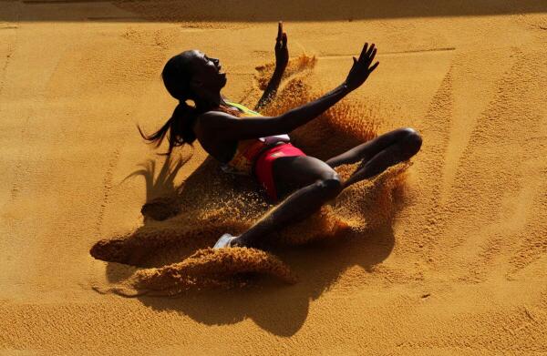 Paris Olympics: Women's Triple Jump Qualification - Stade de France: Saly Sarr of Senegal in action.