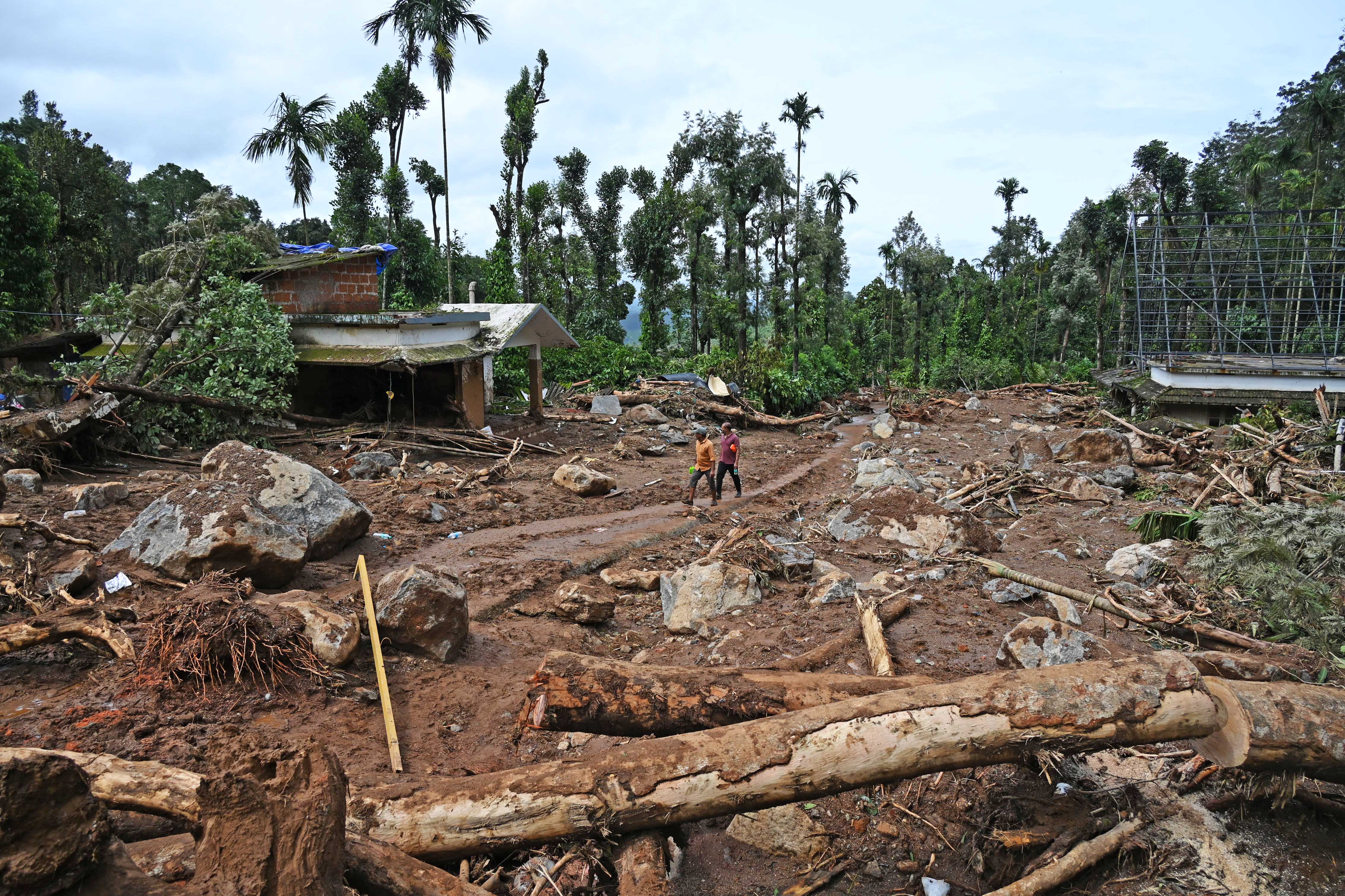 A view of a damaged house at a settlement 3km uphill from Mundakkai epicenter of the devastating landslide in Wayanad, on Saturday, August 03, 2024.