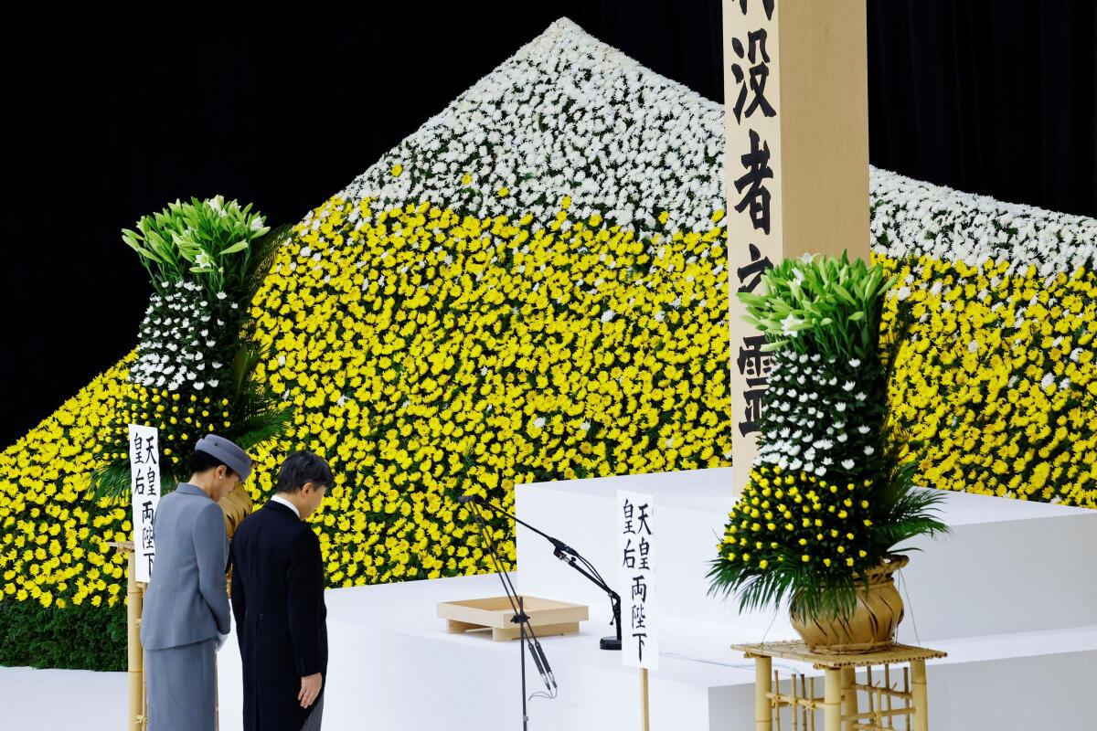 Memorial service ceremony marking the 79th anniversary of Japan's surrender in World War Two, at Budokan Hall in Tokyo.