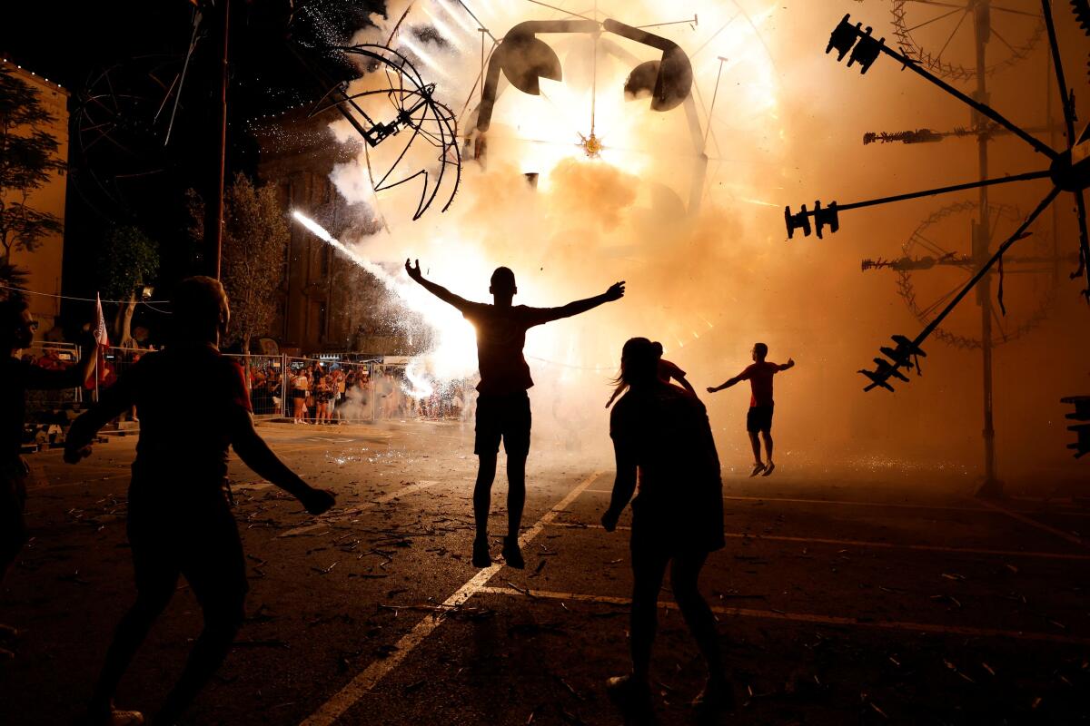 Mechanised ground fireworks display during celebrations marking the feast of the Assumption of Our Lady in Mosta, Malta.