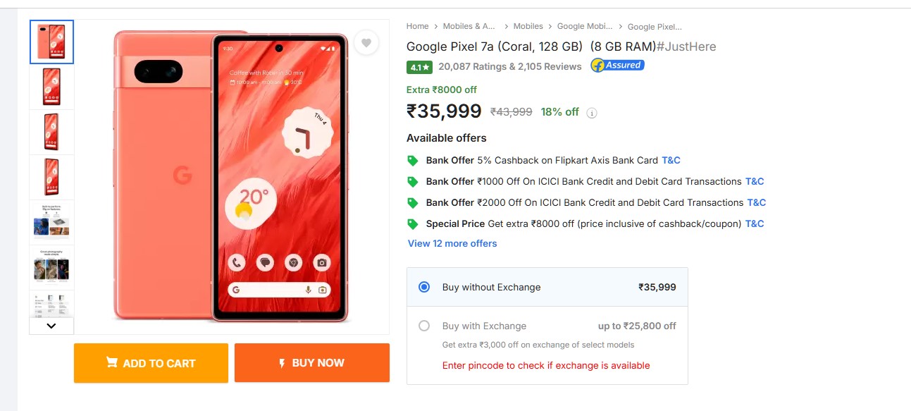 Google Pixel 7 (128GB) Coral.