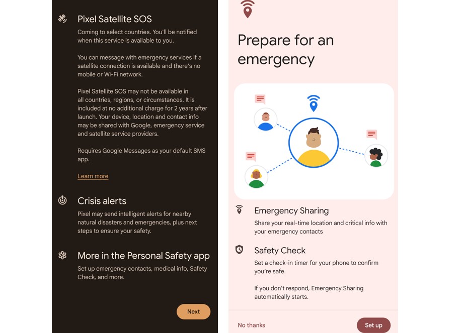 SoS emergency features of Google Pixel 9.
