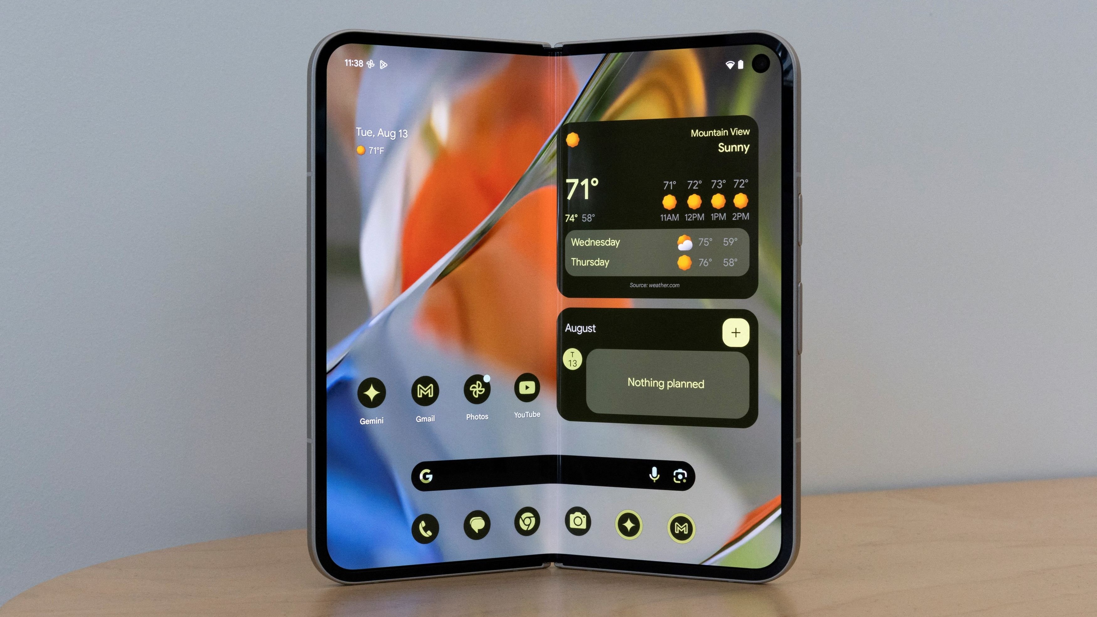 Google's Pixel 9 Pro Fold smartphone is displayed at the Made by Google event.